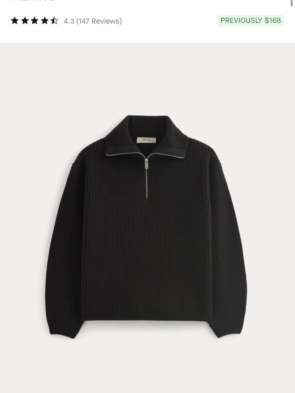 Everlane Black Ribbed Half-Zip Pullover